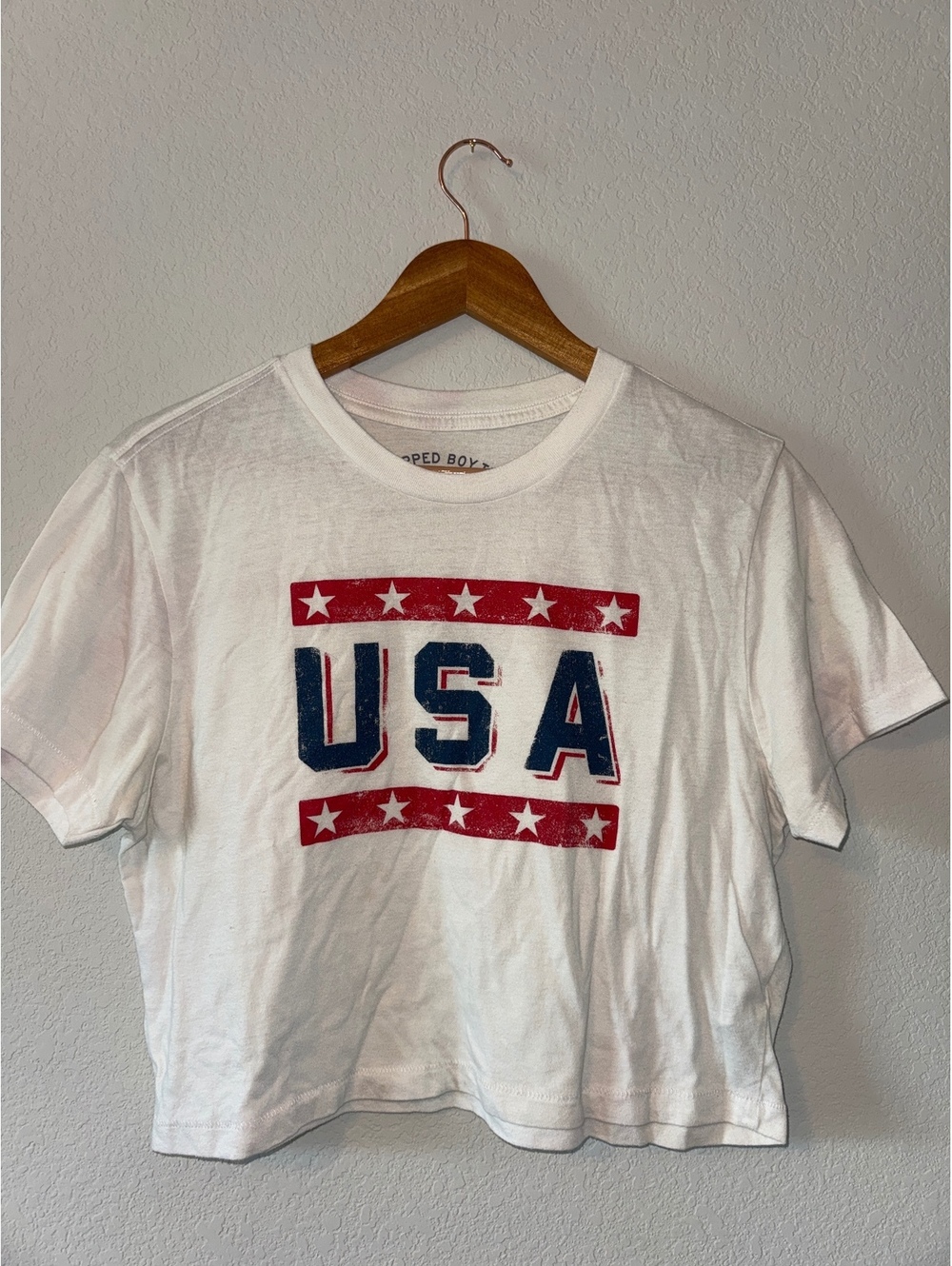 Medium Aéropostale USA Red, White and Blue Cropped Boy Tee